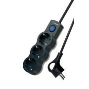 Удлинитель 3х1.5м с заземл. 10А IP20 2200Вт 220В защ. шторки ПВС 3х1 с выкл. черн. КОСМОС YKsm1.5m-3g-Z-V10A-B