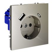 Розетка 1-м СП S70 16А с USB A+С с заземл. защ. шторки механизм шелк Voltum VLS040504