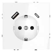 Розетка 1-м СП S70 16А с USB тип A+С механизм с заземл. защ. шторки бел. глянцевый Voltum VLS040501