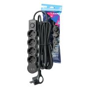 Удлинитель 4х5м с заземл. 10А IP20 USB type-Aх2 + type-C 2500Вт 220В ПВС 3х1 с выкл. черн. КОСМОС YKsm5m4g-Z-VU10А-B